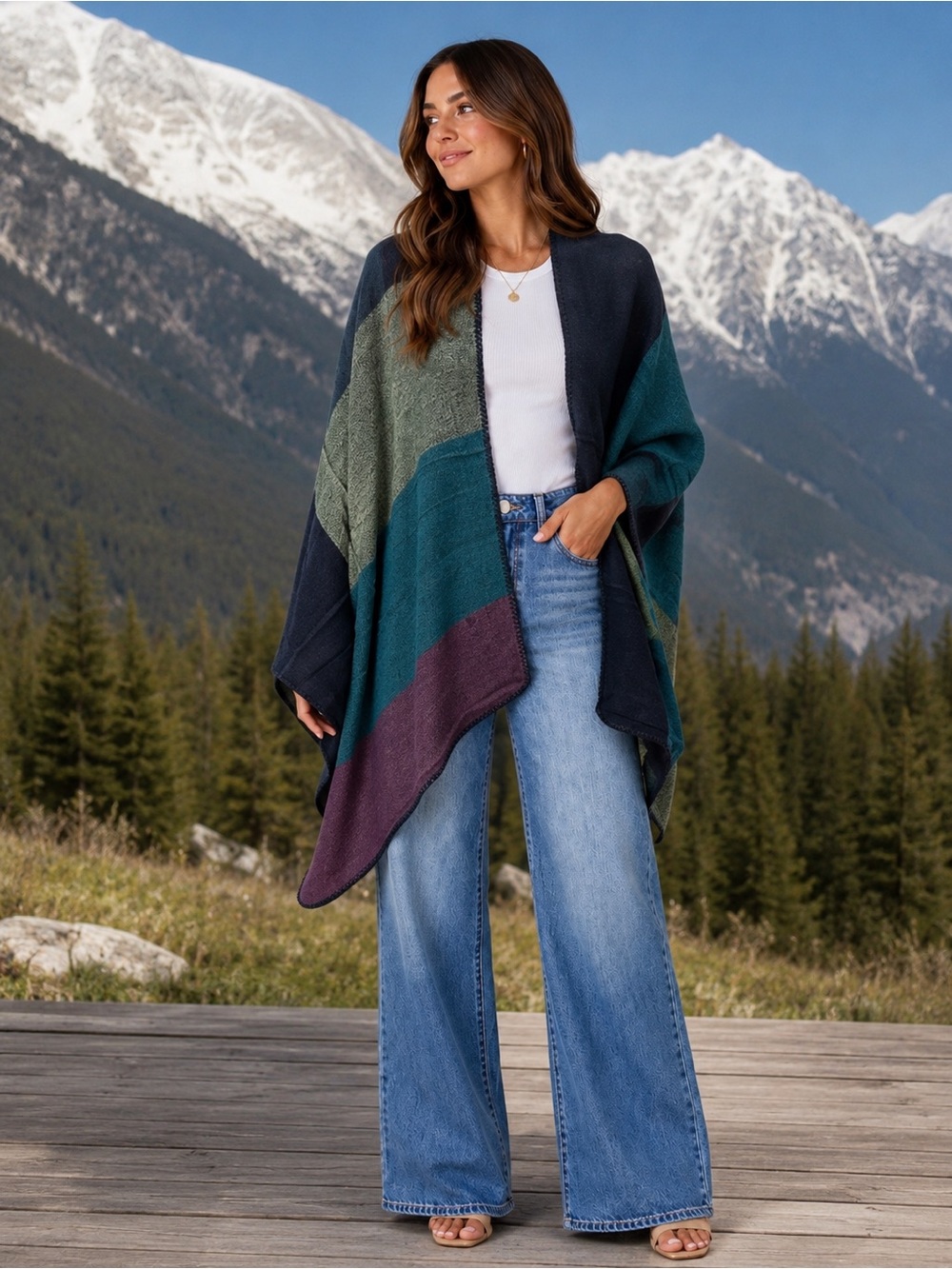 Wrap/Shawl Purple and Blue Color Block One Size
